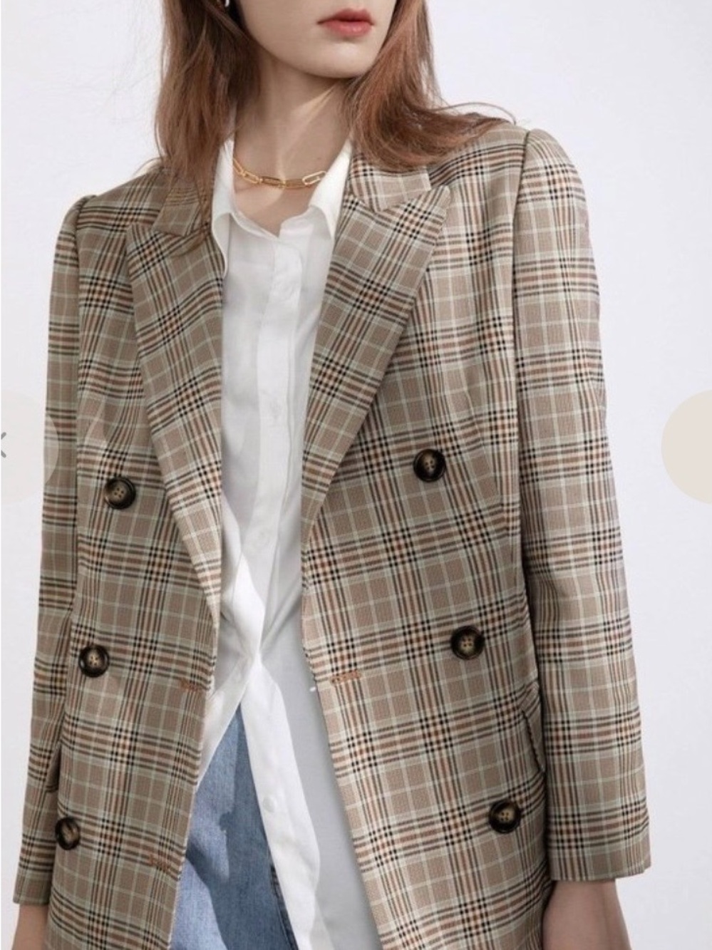 J.ING Plaid double breasted blazer Oversized Size S preppy career office